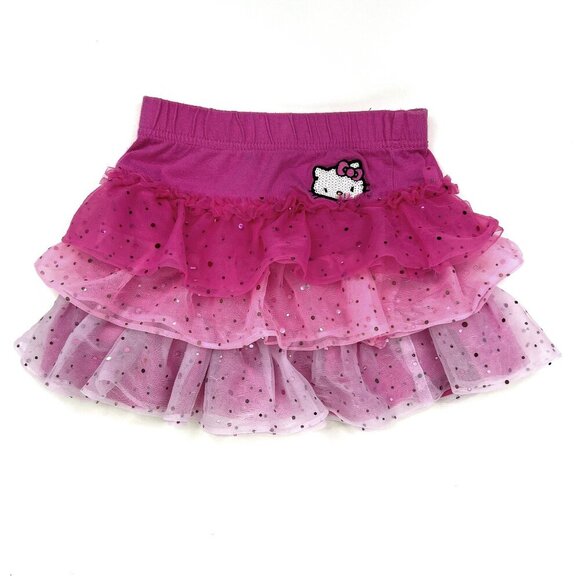Hello Kitty Pink Strawberry Patch Sparkle Ruffle Princess Tiers Skort Sz XS 4/5 - Picture 1 of 5